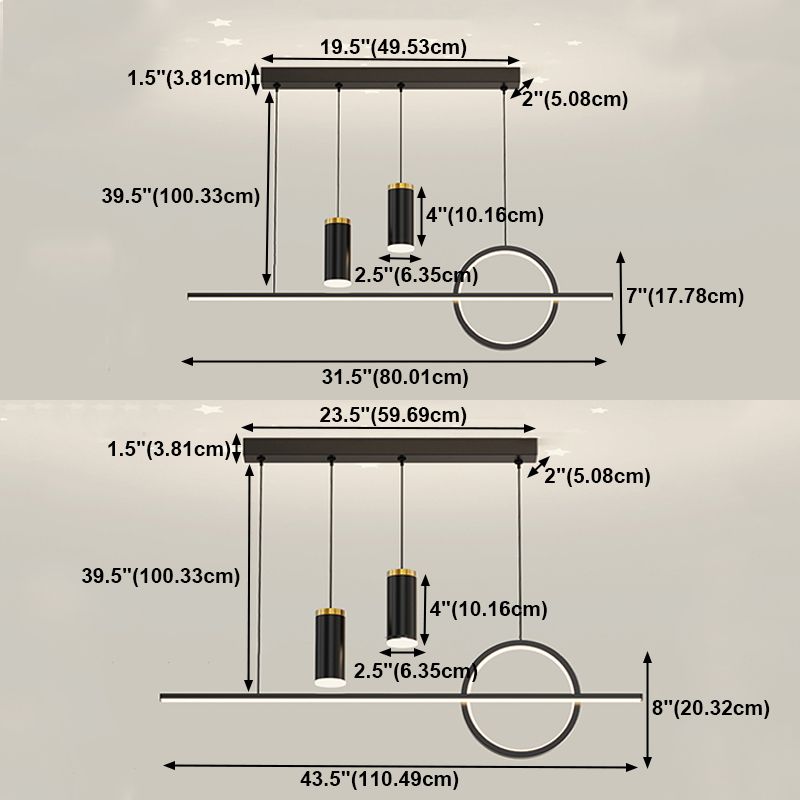 Contemporary Style Linear Island Lighting Metal 4 Light Island Light Fixtures