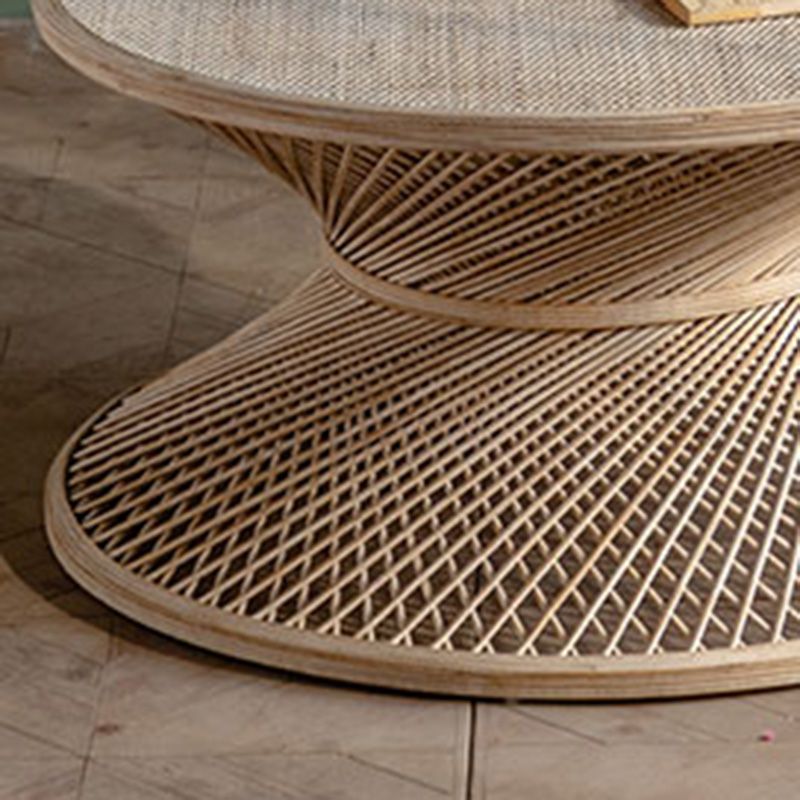 Round Rattan Top Side Table 16.53" /22.05" Tall Wood Pedestal End Table