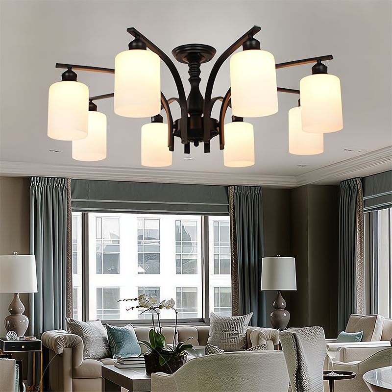 Retro Black Techo Flush Ligero de vidrio blanco Luz de semi descarga Luz