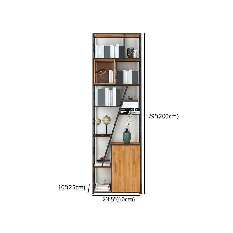 Metal and Wooden Shelf Bookcase with Doors Modern Bookshelf for Office