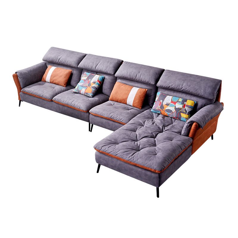 Faux Leather Sectional Sofa with Chaise Flared Arm 4-seater Sofa