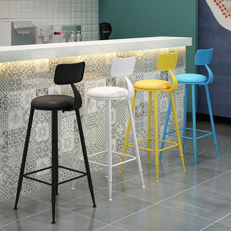 Nordic Armless Backrest Counter Stool Iron Kitchen Bar Stool with Leather Cushion