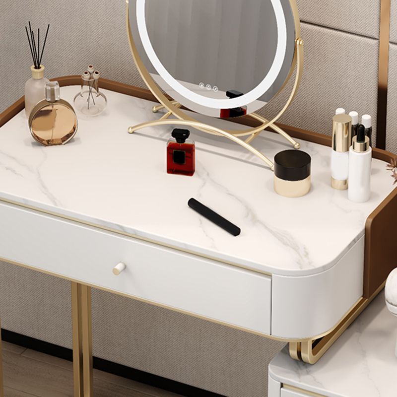 Stone Top Make-up Vanity Luxurious Metal Dressing Table in Grey/White