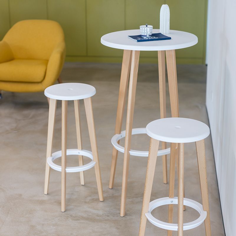 Contemporary Simple Wood Counter Stools Circular Seats Indoor Bar Stool
