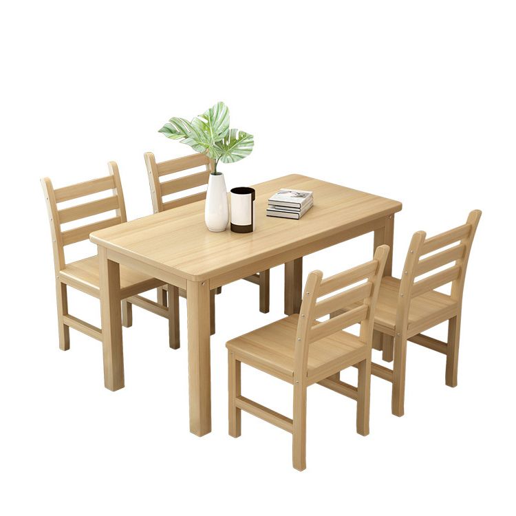 Rectangular Solid Wood Dining Table Modern White-natural Furniture with 4 Legs for Indoor