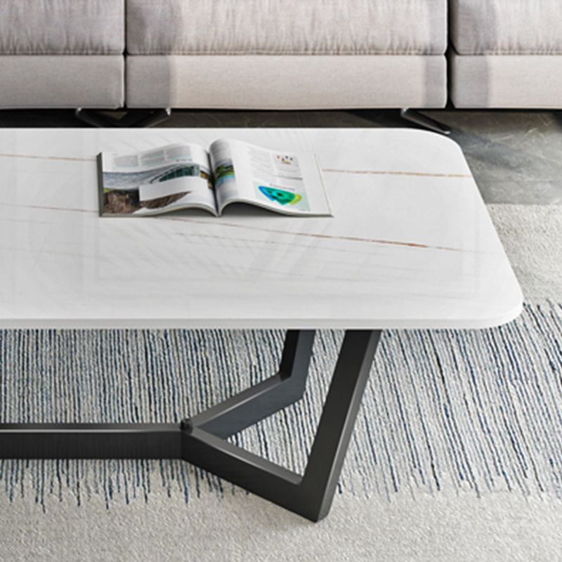 16.5" H Glam Rectangle Slate Coffee Table Metal Trestle Cocktail Table