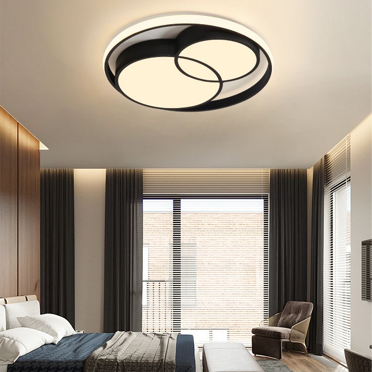 Black Interlocking Circles Design LED Ceiling Light Simplicity Modern Aluminum Lighting Fixture with Acrylic Shade