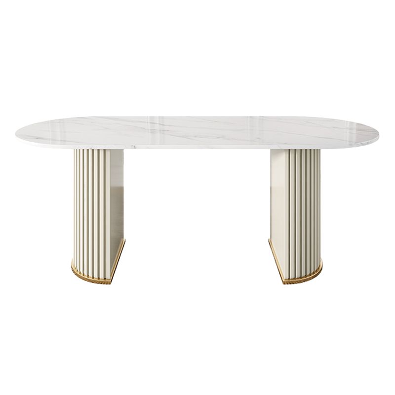 Modern Sintered Stone Oval Table Dining Table with White/Orange Double Pedestal