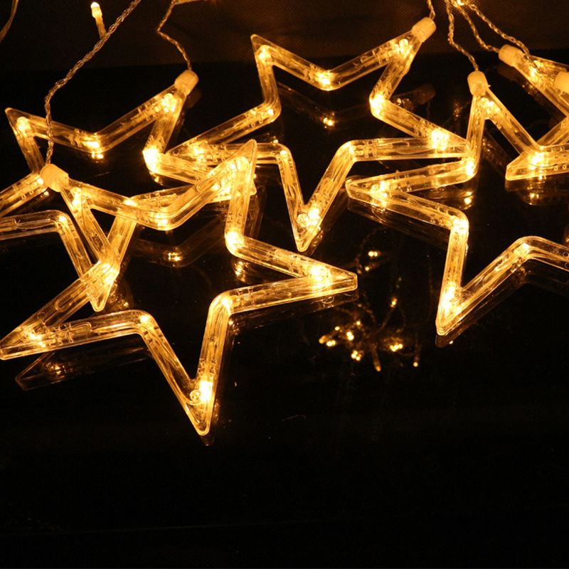 White Star Curtain String Light Art Decor 12-Head Plastic Christmas Light for Outdoor