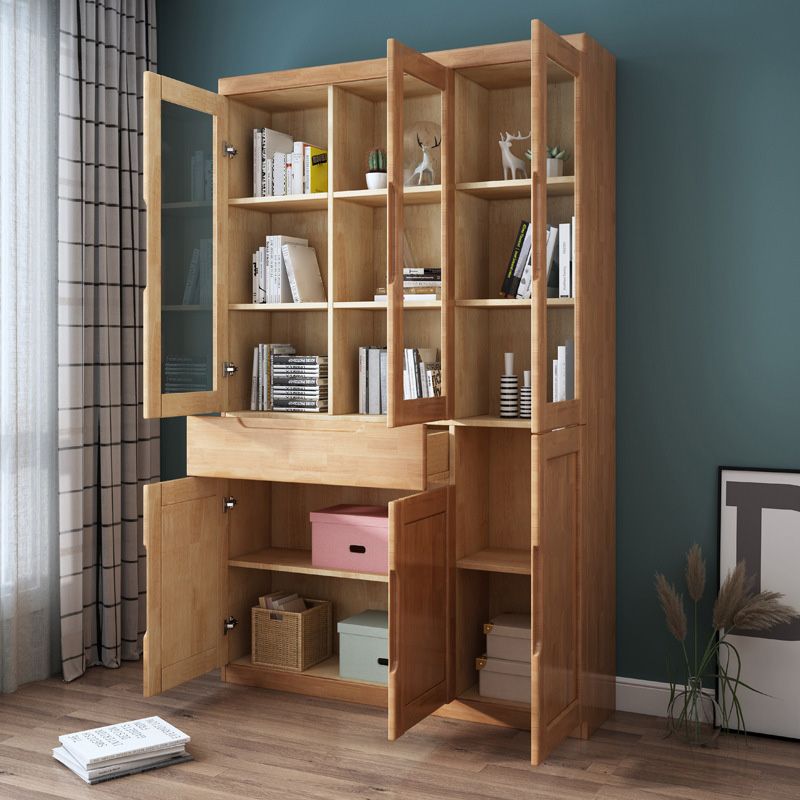 Contemporary Style Bookshelf Solid Wood with Door Bookcase for Office Study Room