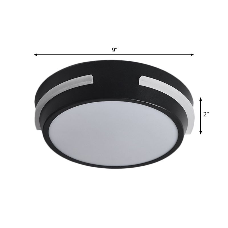 Lampada da incasso modernista a LED metallica a soffitto per corridoio a tamburo in colore nero, bianco/luce calda