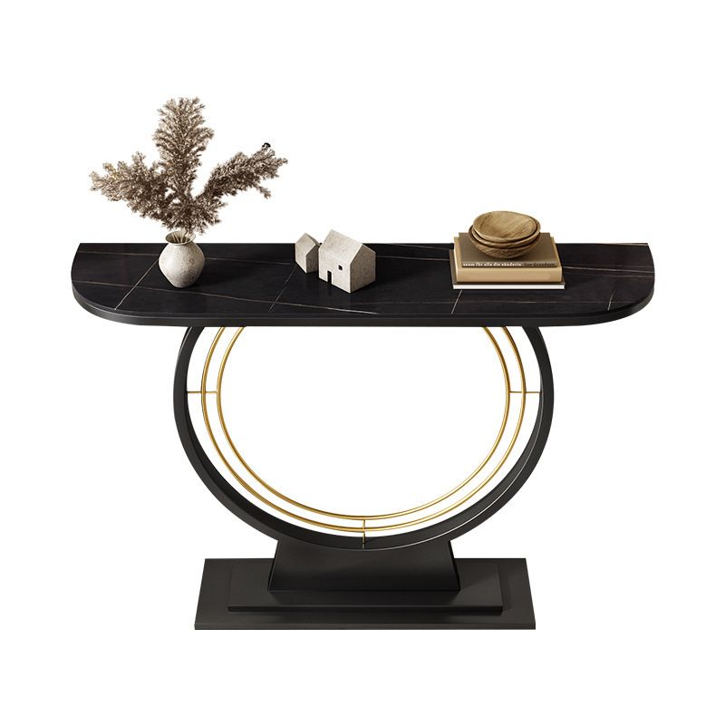 Half Moon Stone Console Table Ironcraft Frame Accent Table for Hall