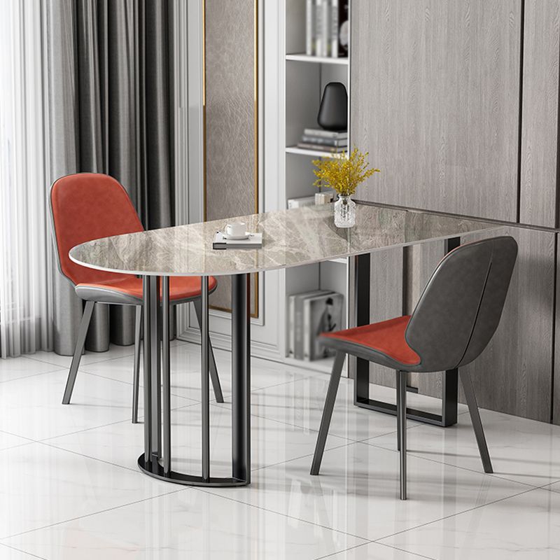 Simplicity Style Sintered Stone Dining Table Freeform Shape Table with Double Pedestal Base