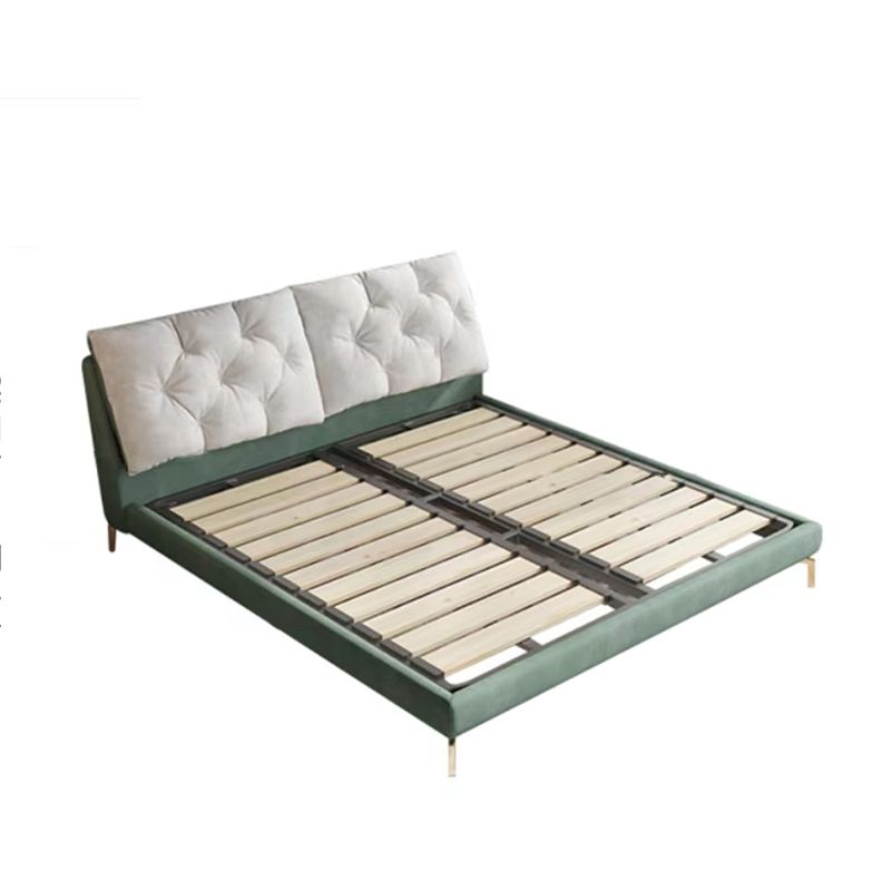 Luxurious Tufted Upholstered Bed Frame King and Queen Size Panel Bed in Dark Green