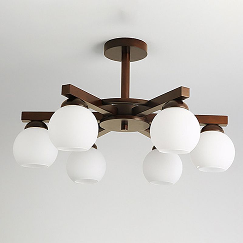 Gewölbte milchgyglas hängende Lampe nordisch dunkler Holz Getreide Kronleuchter für Wohnzimmer