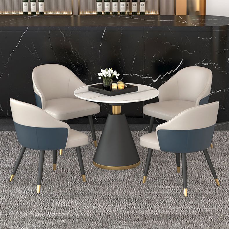 1/5 Pcs Metal Modern Dining Room Set with Round Table and Arm Chairs Dining Set