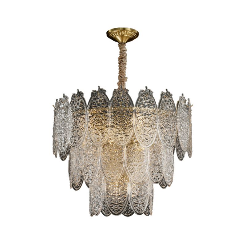 Post-Modern Oval Shaped Chandelier Pendant Light Textured Glass Living Room Hanging Light in Gold