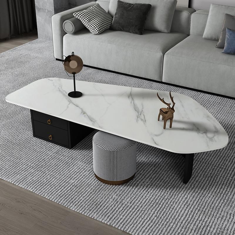 15.7"H Irregular Slate Metal Frame Coffee Table with Drawer for Living Room