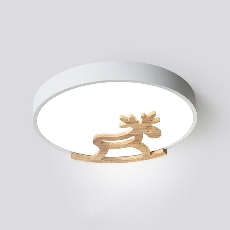 Circle LED Flush Mount Lighting Nordic Style Metallic Bedroom Flush Mount Ceiling Light with Wooden Hobbyhorse
