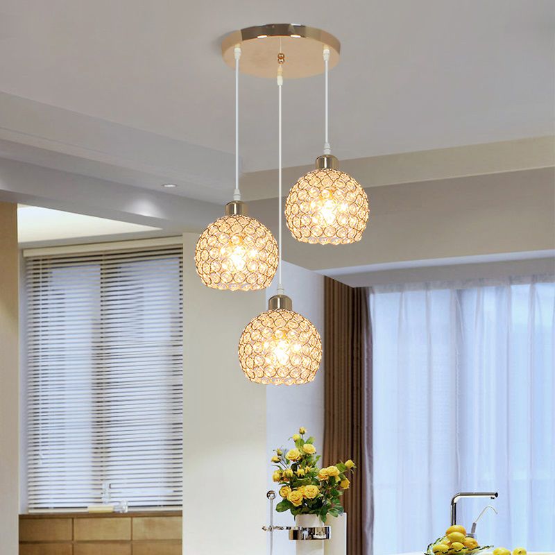 Crystal Sphere Pendant Modernity Multiple Hanging Light for Dining Room