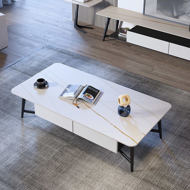 Slate 4 Legs 1 Coffee Table Rectangle Cocktail Table with Storage Drawers