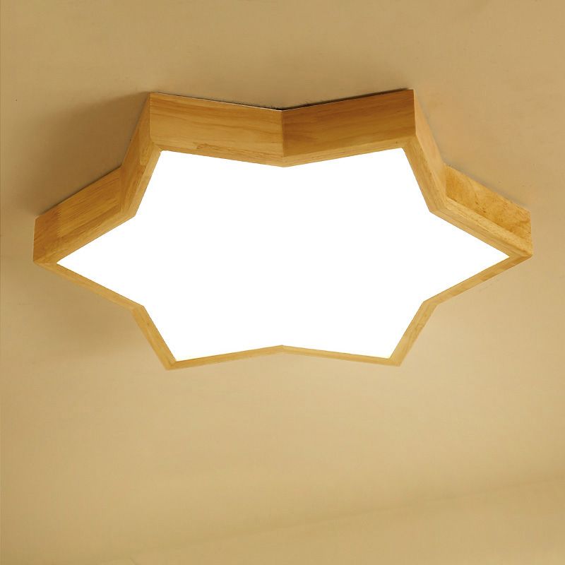 Six-Pointed Star Bedroom Flush Mount Lighting Wood Minimalist LED Flush Mount Fixture