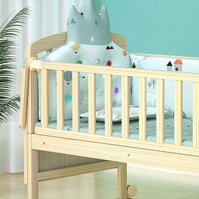 Convertible Baby Crib Wheels Wood Nursery Bed with Guardrail