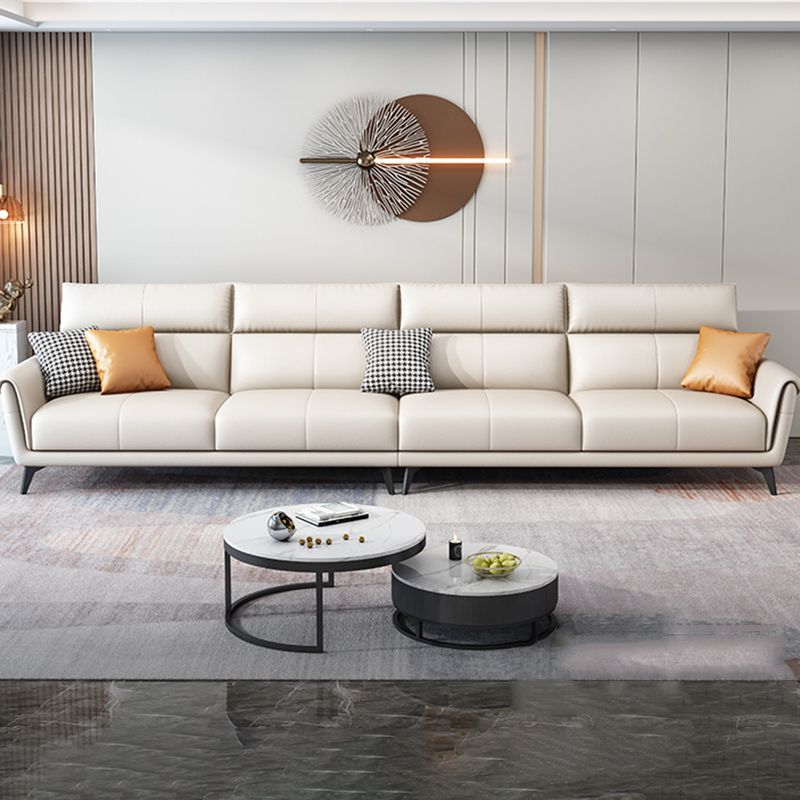 38.58 " H White Faux Leather Sewn Pillow Back Flared Arm Sofa