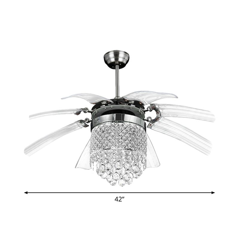 42" Wide LED Pendant Fan Lamp Traditional Tapered Metallic Semi Flush Ceiling Light Fixture in Silver with 8 Blades