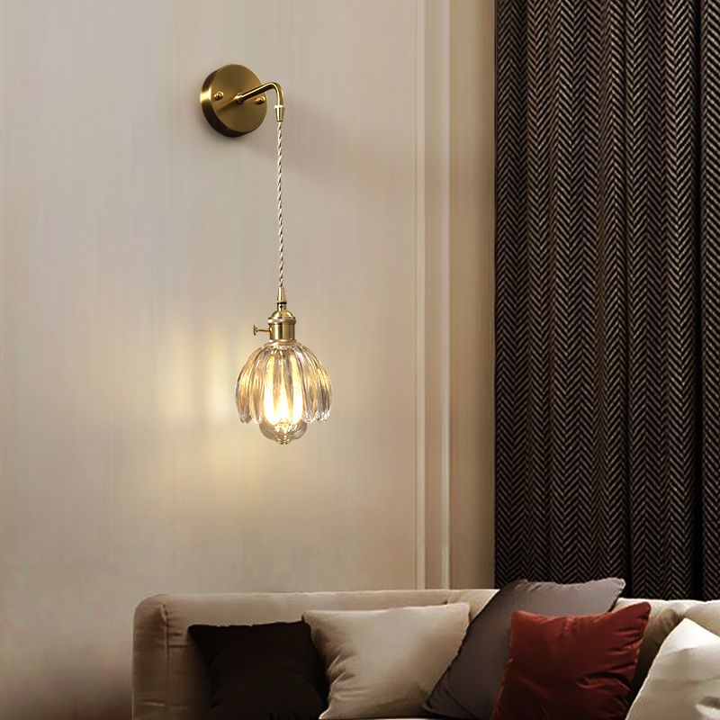 Modern Metal Flush Mount Wall Sconce 1-Light Wall Sconce Lights with Clear Glass Shade