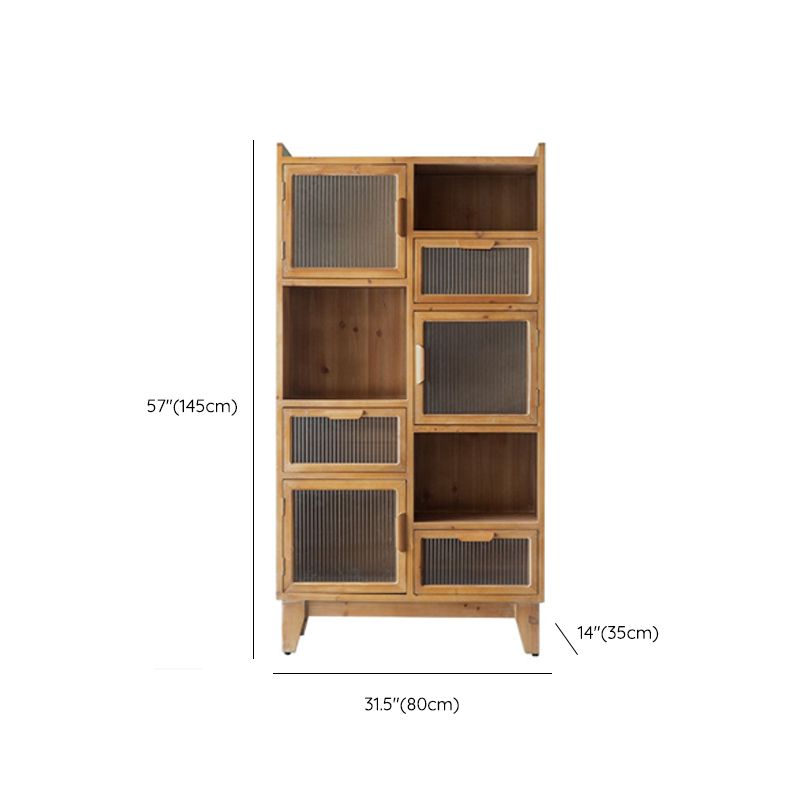 Traditional Solid Wood Display Stand Glass Doors Buffet Cabinet for Dining Room