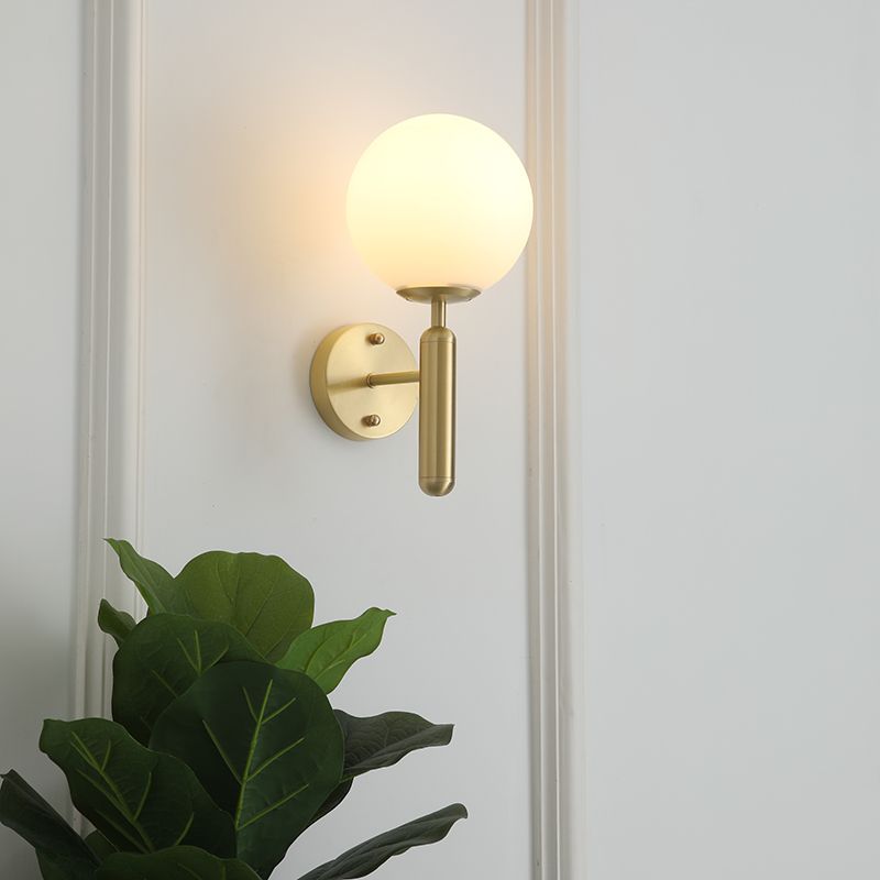 Metal Modern Wall Sconce Ball Shape Vanity Lamp with Glass Shade for Bathroom