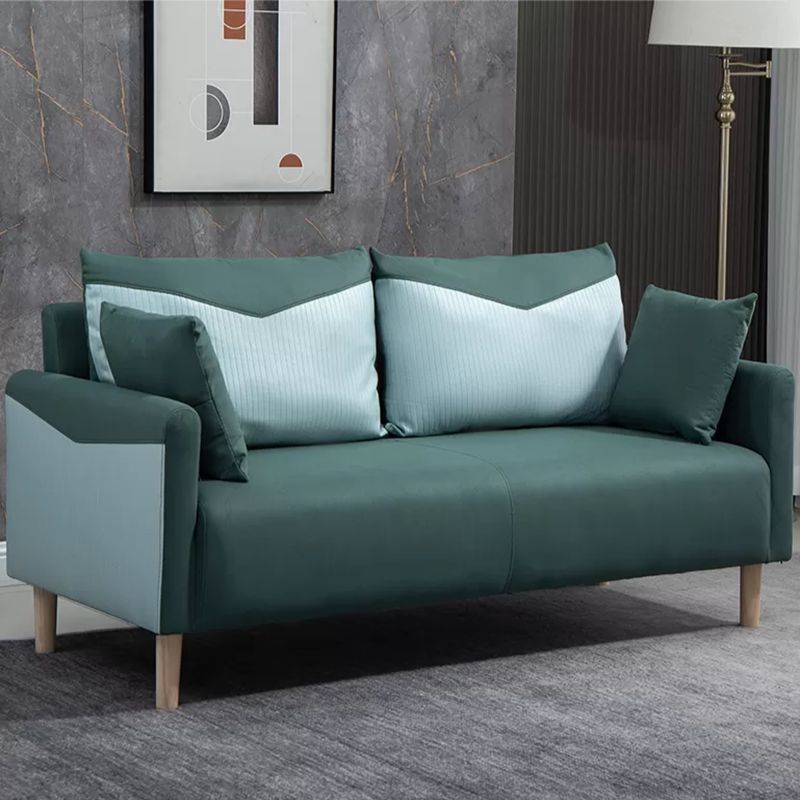 Contemporary Sofa with 2 Pillows Square Arm Living Room Seating