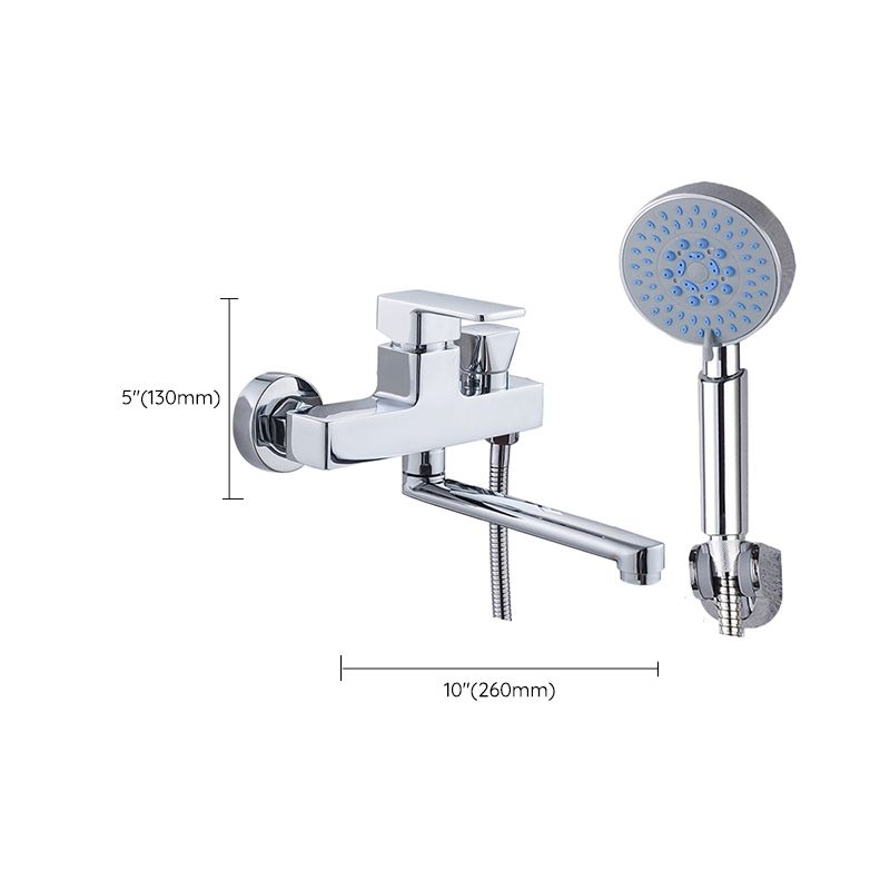 Chrome Polished Bathroom Faucet Wall Mount Swivel Spout with Handheld Shower