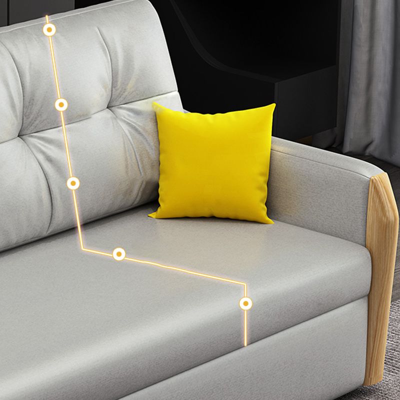 Scandinavian Faux Leather Sloped Arm Sofa Tufted Back Sofa in Gray