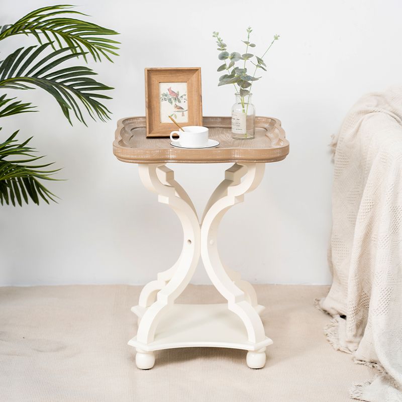 Rustic End Table Living Room Metal 4 Legs Solid Wood Side Table