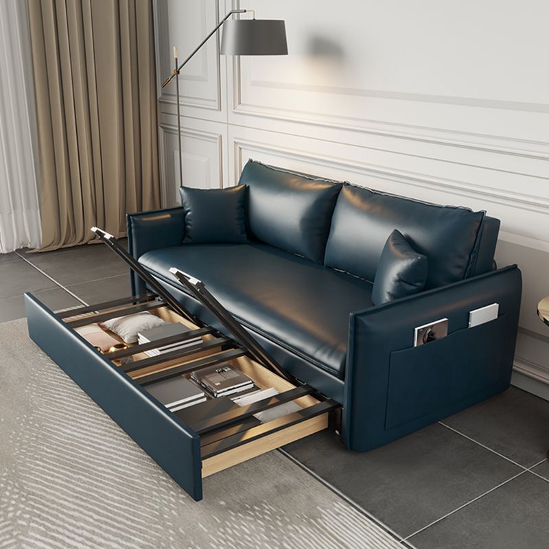 Modern Pillow Back Sleeper Sofa Blue Futon Sleeper Sofa Bed with Storage