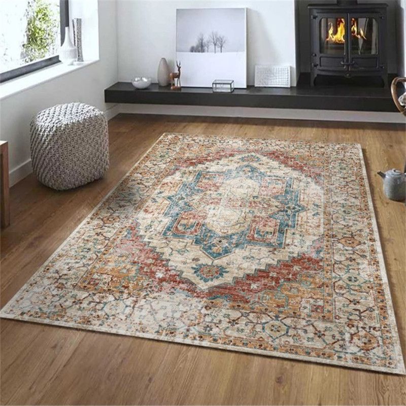 Exotic Geometric Patterned Rug Multicolored Moroccan Rug Polypropylene Stain Resistant Non-Slip Backing Machine Washable Carpet for Room