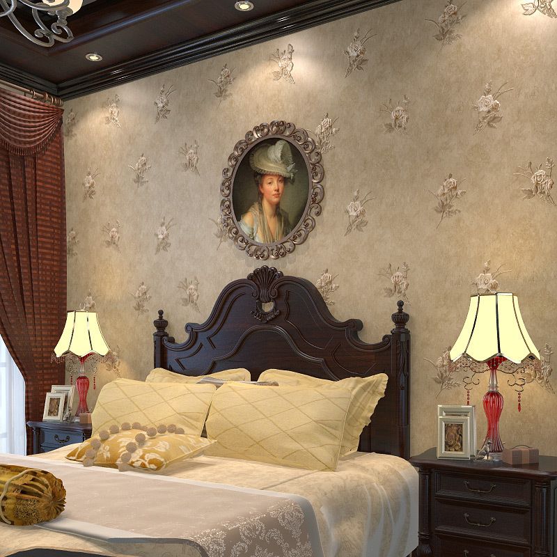 Rose Flower Wallpaper Roll Countryside Waterproof Bedroom Wall Decor, 31' x 20.5"