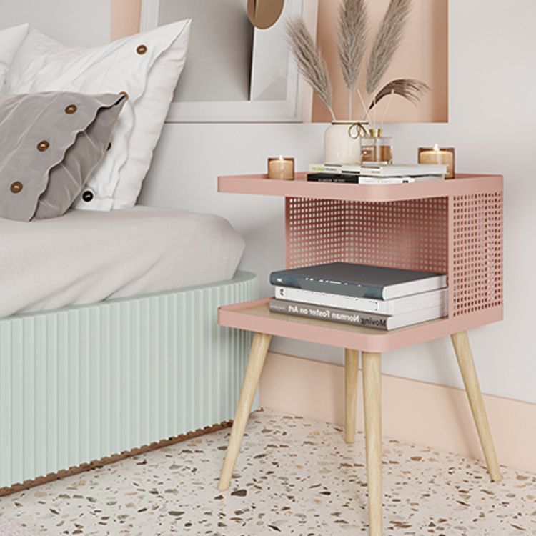 20" H Accent Table Nightstand Pearl Wood and Metal Night Table Lower Shelf