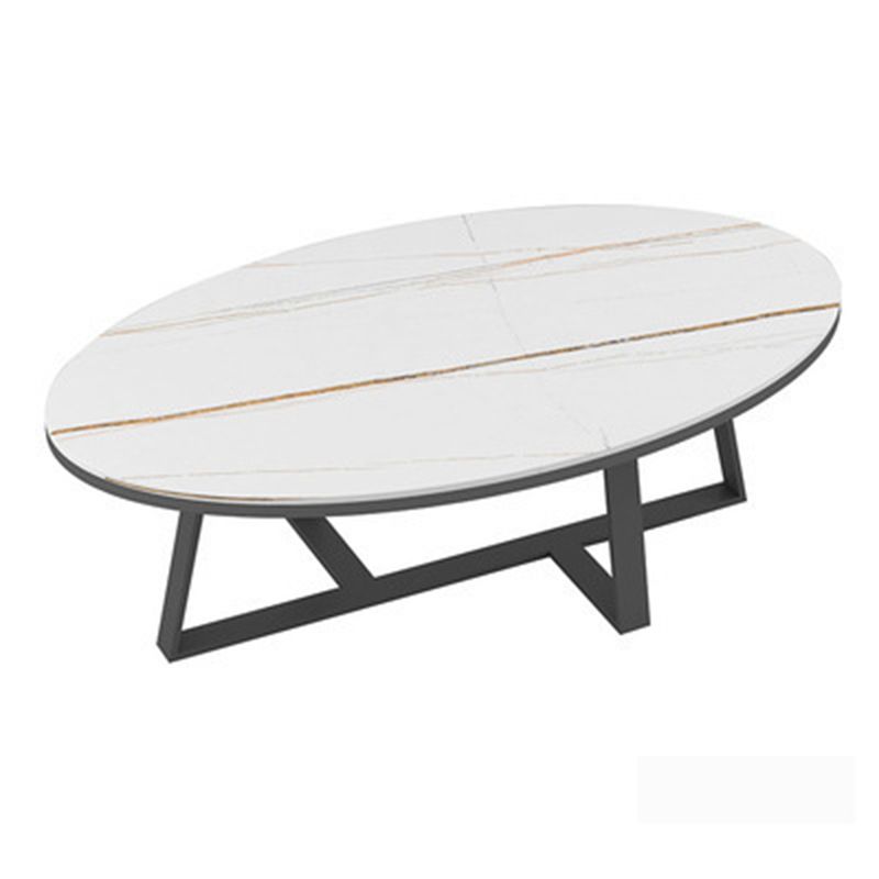 17.7" H Glam Oval Slate Coffee Table Metal Cross Legs Cocktail Table