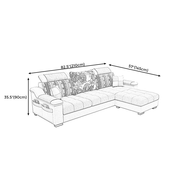 Flared Arms 3-seat Ottoman Included Sectionals Sofa with Storage