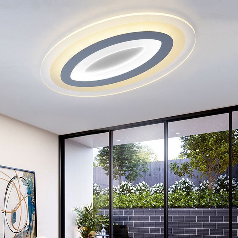 White Oval LED Flush Mount Fixture Minimalist Acrylic LED Flush Mount Lighting for Living Room