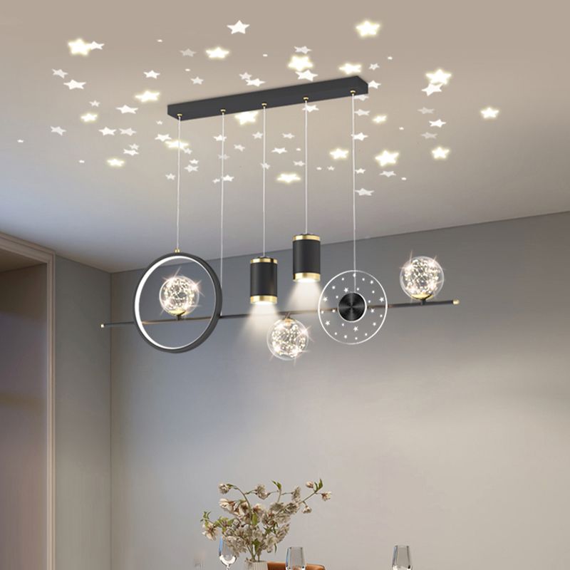 Modern LED Metal Ceiling Lamp Circle Shape Island Light with Plastic Shade for Living Room