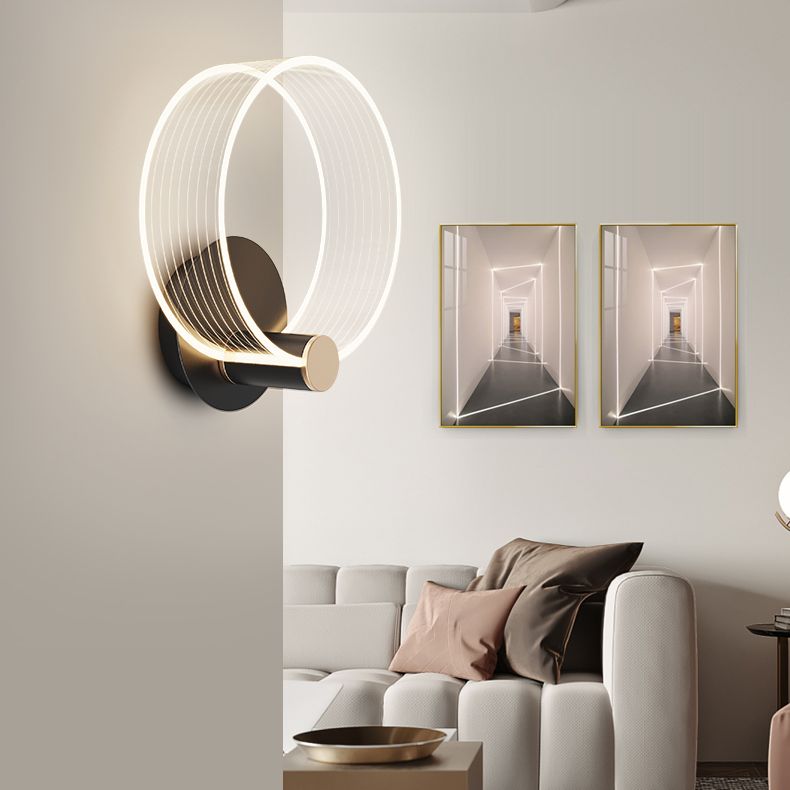 Shaded Sconce Light Fixture Minimalist Style Acrylic LED Bedroom Wall Light Fixture in Gold