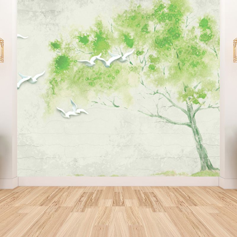 Light Color Botanical Mural Decal Moisture Resistant Contemporary Bathroom Wall Covering