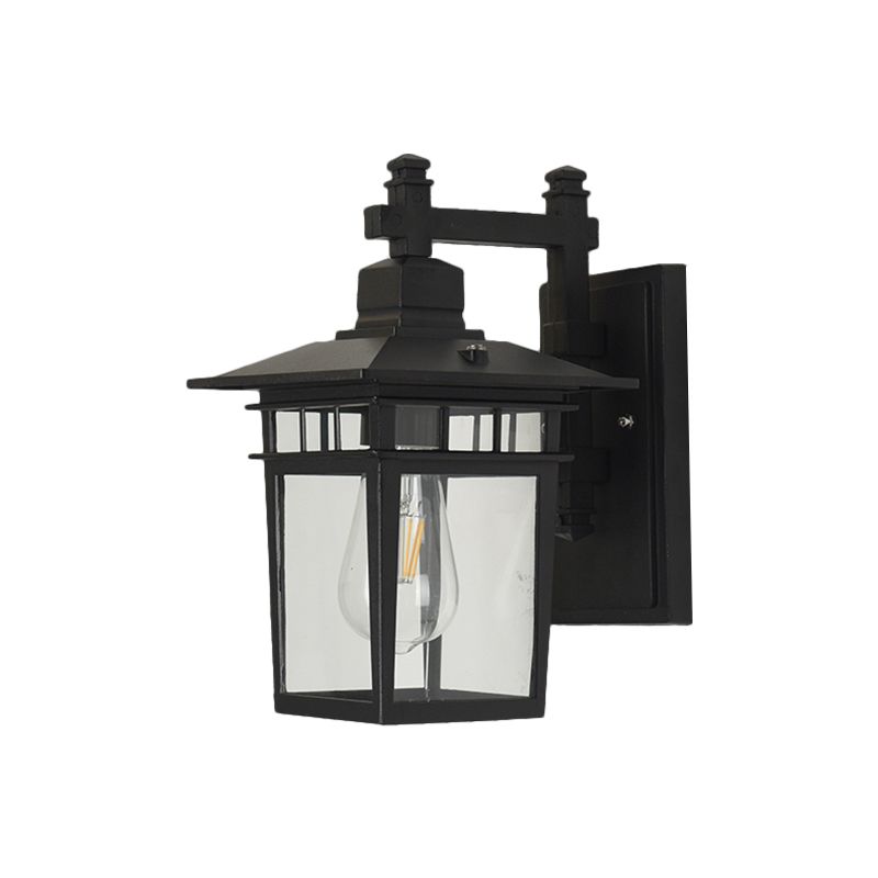 Pavilion Clear Glass Wall Lighting Industrial 1-Bulb Outdoor Wall Mounted Lamp in Black