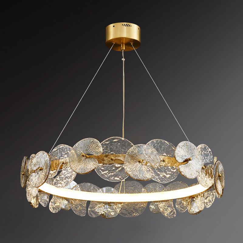 Lustre de style américain luminaire lustre en verre métallique rond en or