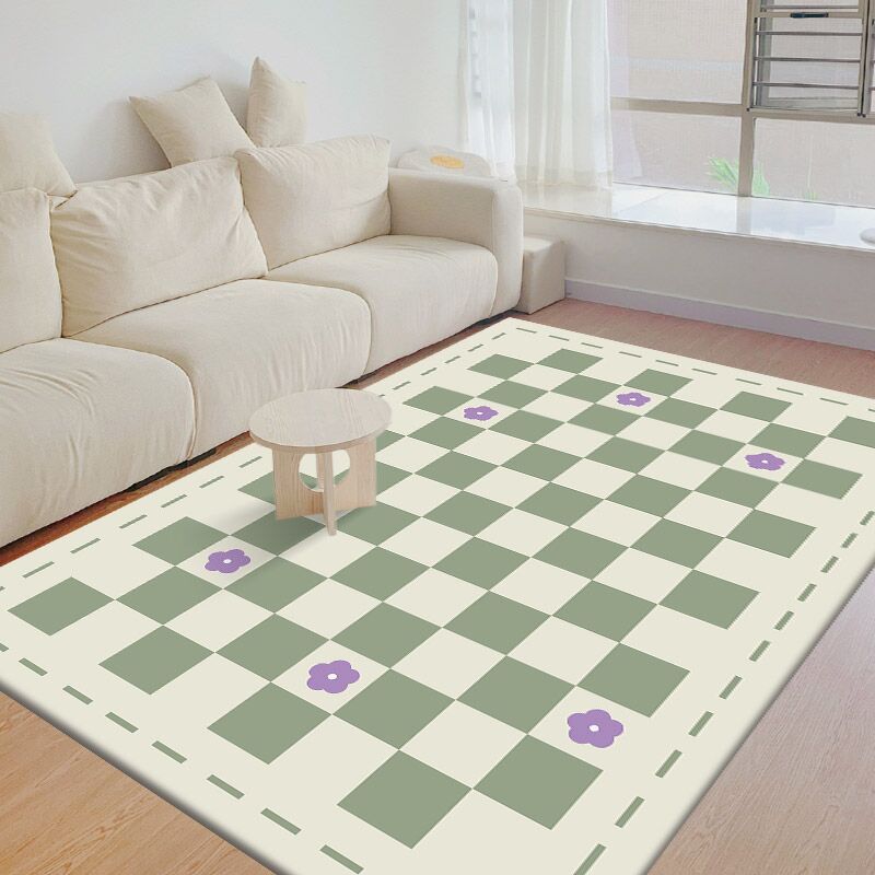 Modern Living Room Area Carpet Plaid Pattern Polyester Area Rug Stain Resistant Rug