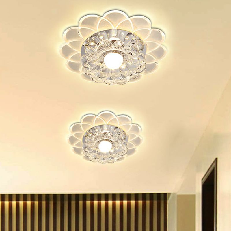 Floral Flush Ceiling Light Contemporary Crystal Clear LED Flush Mount Lighting Fixture